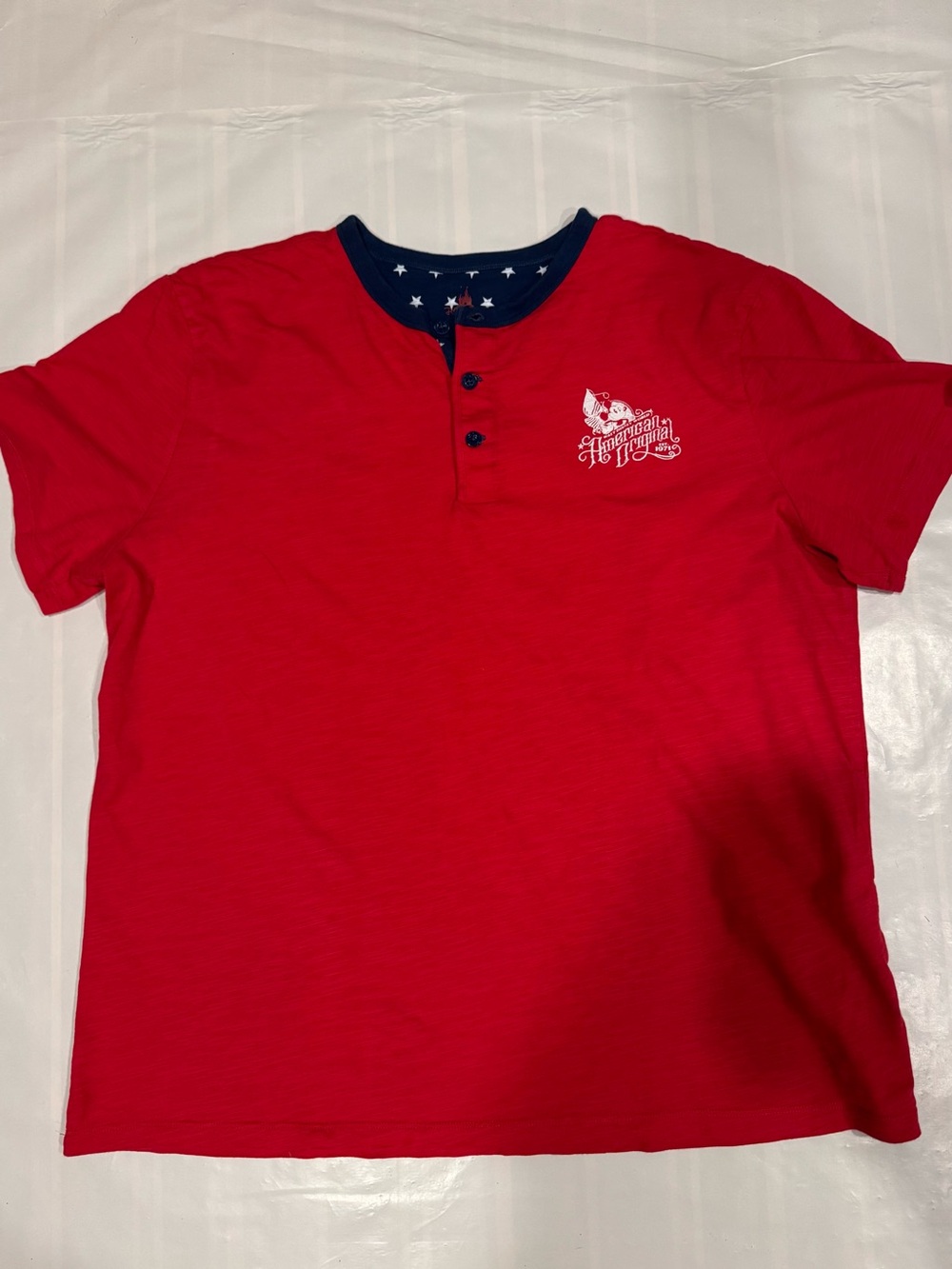 Disney Red Short Sleeve Henley with Navy Star Trim